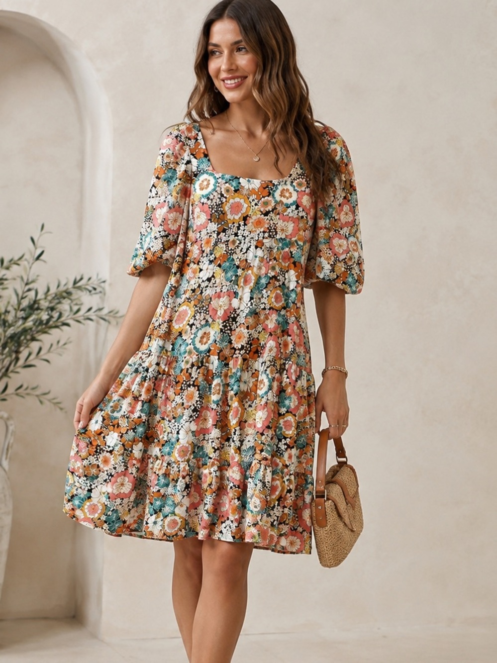 NWT Nasty Gal Retro Floral Balloon Puffy Sleeve Maxi Dress